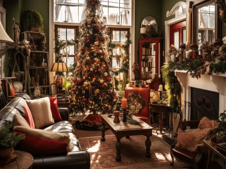 house sustainably decorated for christmas